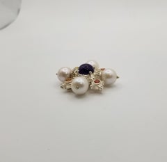 Sterling Silver "Starburst" Brooch with multi color stones and south sea pearls