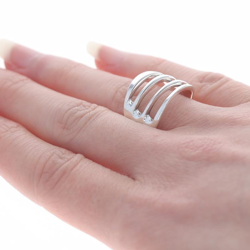 Women's Sterling Silver Statement Band - 925 Stripe Ring For Sale