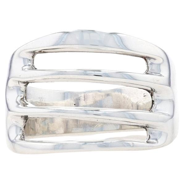 Sterling Silver Statement Band - 925 Stripe Ring For Sale