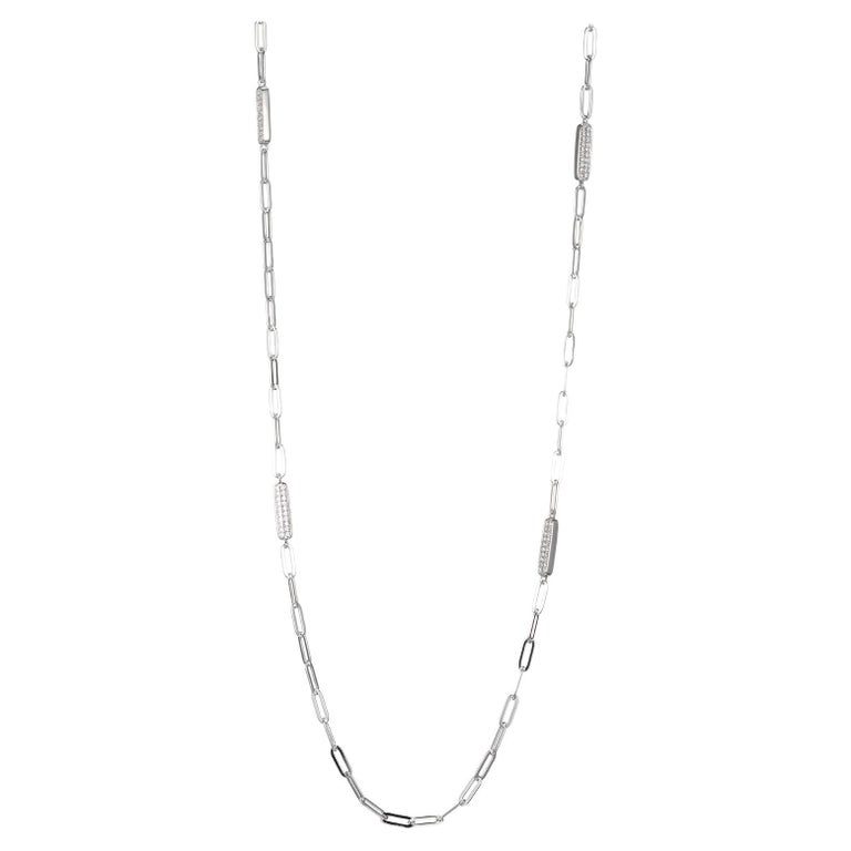 Sterling Silver Station Necklace (3mm) Double Sided CZ Bars, Rhodium