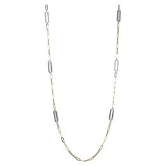 Sterling Silver Station Necklace Paperclip Chain (3mm) CZ, Yellow Gold Finish