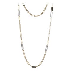 Sterling Silver Station Necklace Paperclip Chain (5mm) CZ, Yellow Gold Finish