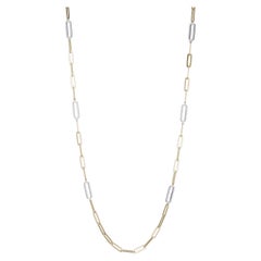 Sterling Silver Station Necklace Paperclip Chain (5mm) CZ, Yellow Gold Finish