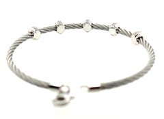 Sterling Silver / Steel Gabriel & Co. Cable Bracelet with 5 Diamond Rondelles