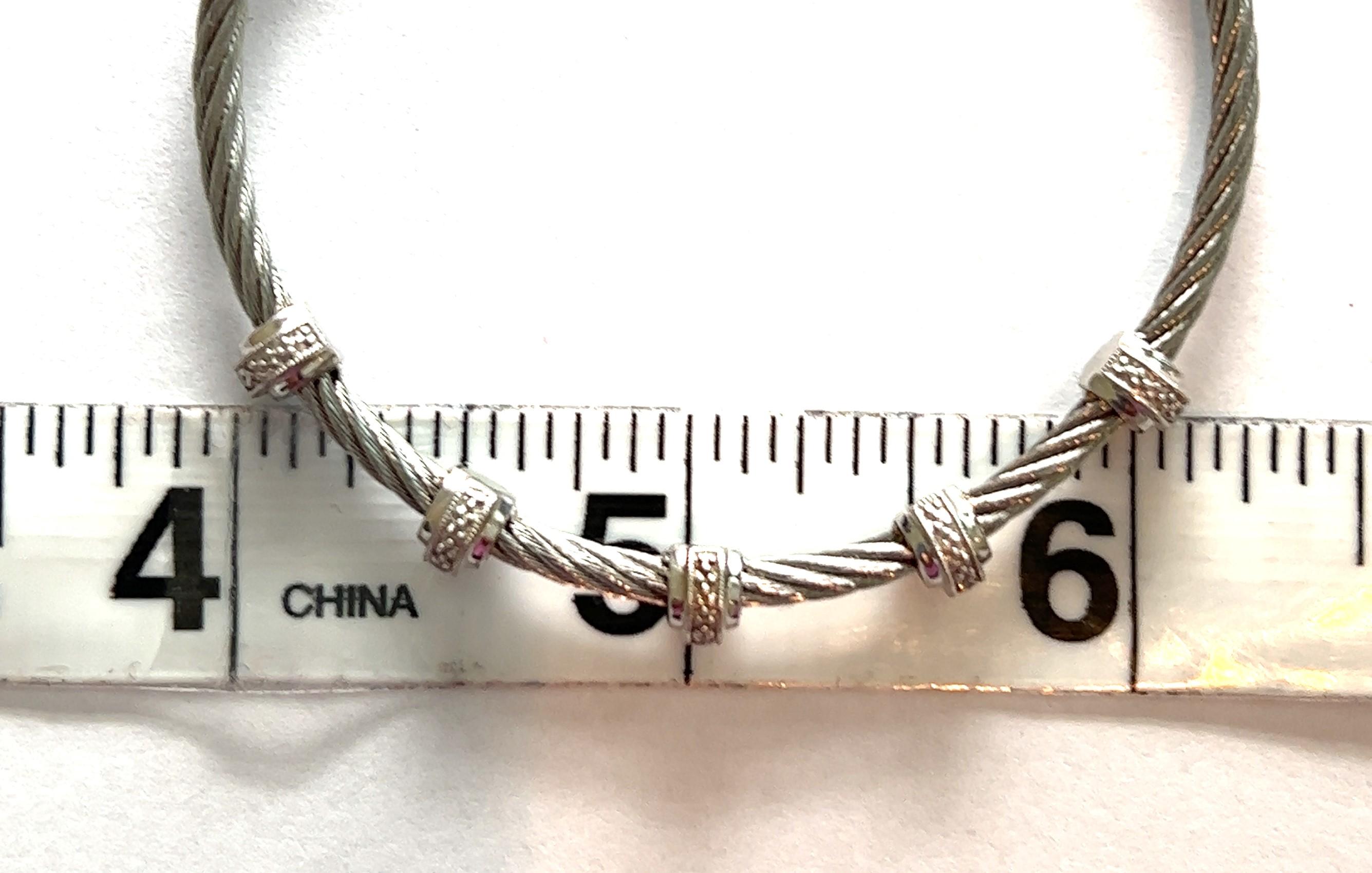Women's or Men's Sterling Silver / Steel Gabriel & Co. Cable Bracelet with 5 Diamond Rondelles