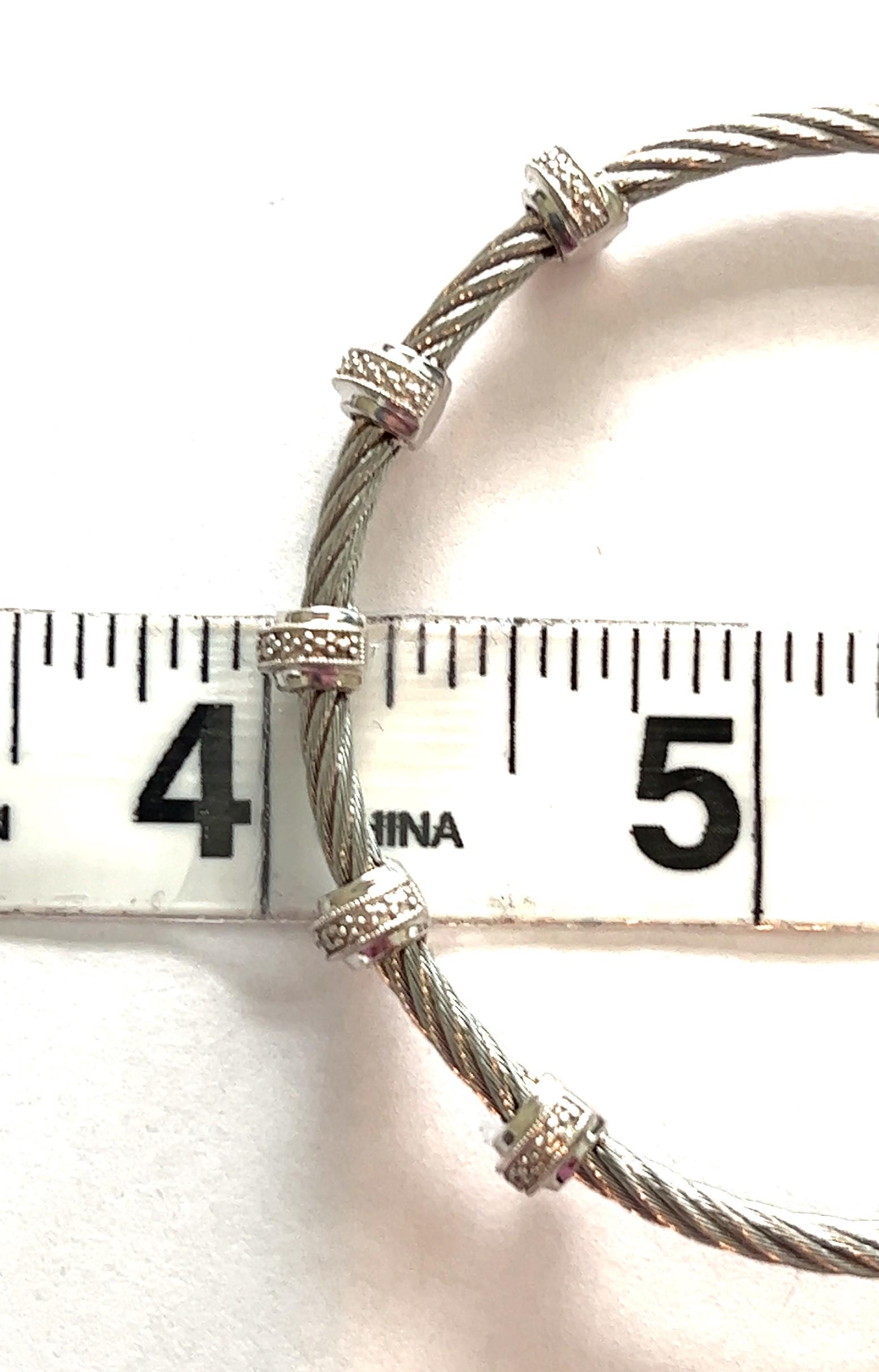Sterling Silver / Steel Gabriel & Co. Cable Bracelet with 5 Diamond Rondelles 1