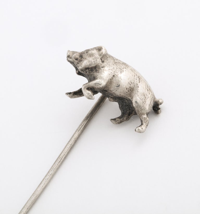 Late Victorian Sterling Silver Stickpin of a Wild Boar For Sale