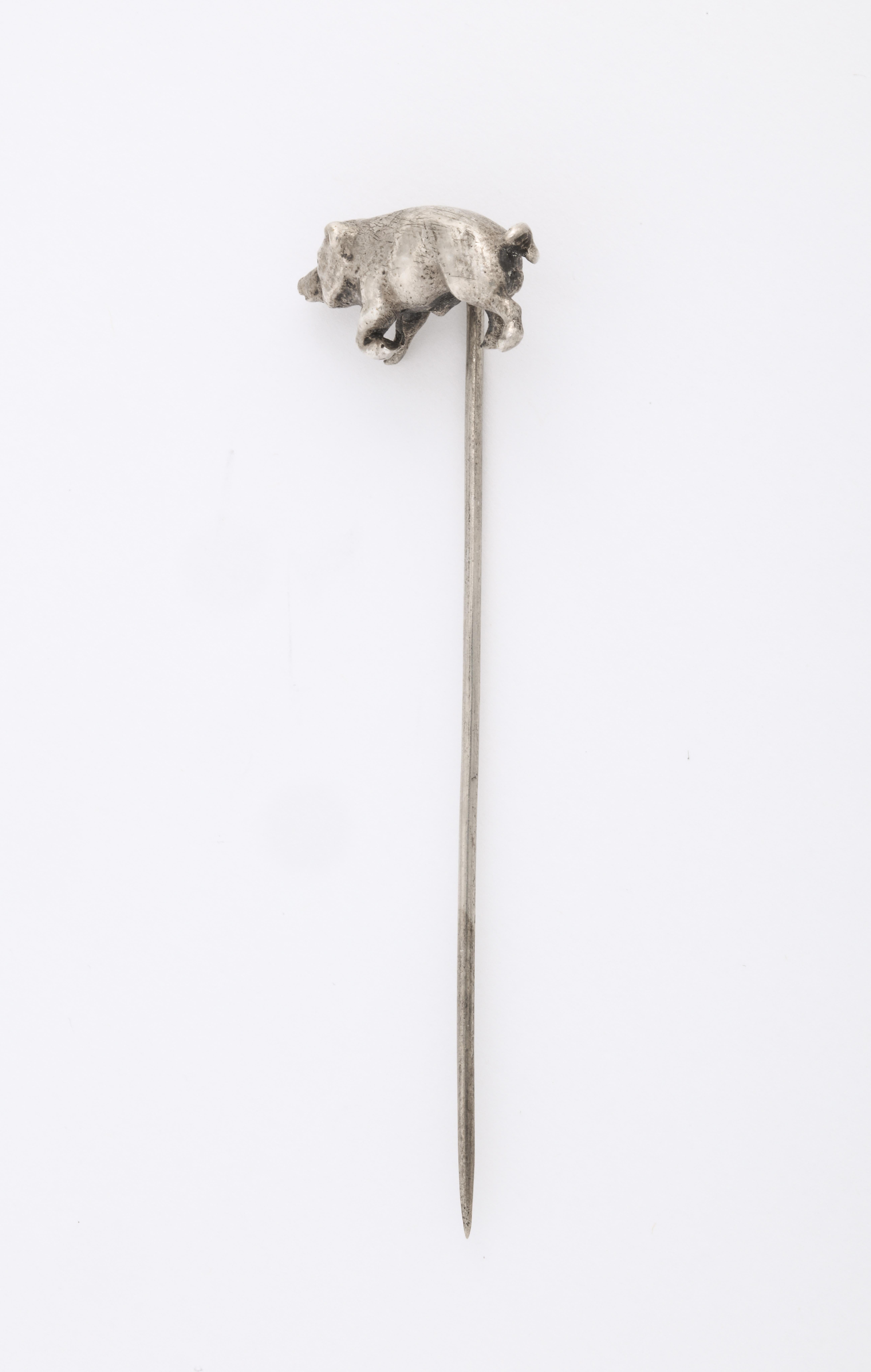 Sterling Silver Stickpin of a Wild Boar In Excellent Condition For Sale In Stamford, CT