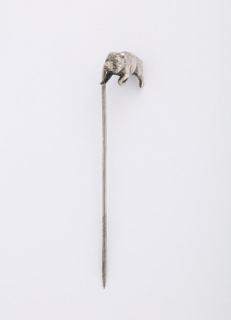 Women's or Men's Sterling Silver Stickpin of a Wild Boar For Sale