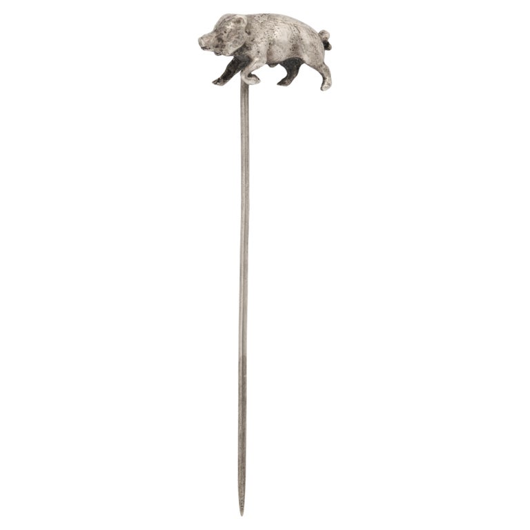 Sterling Silver Stickpin of a Wild Boar For Sale