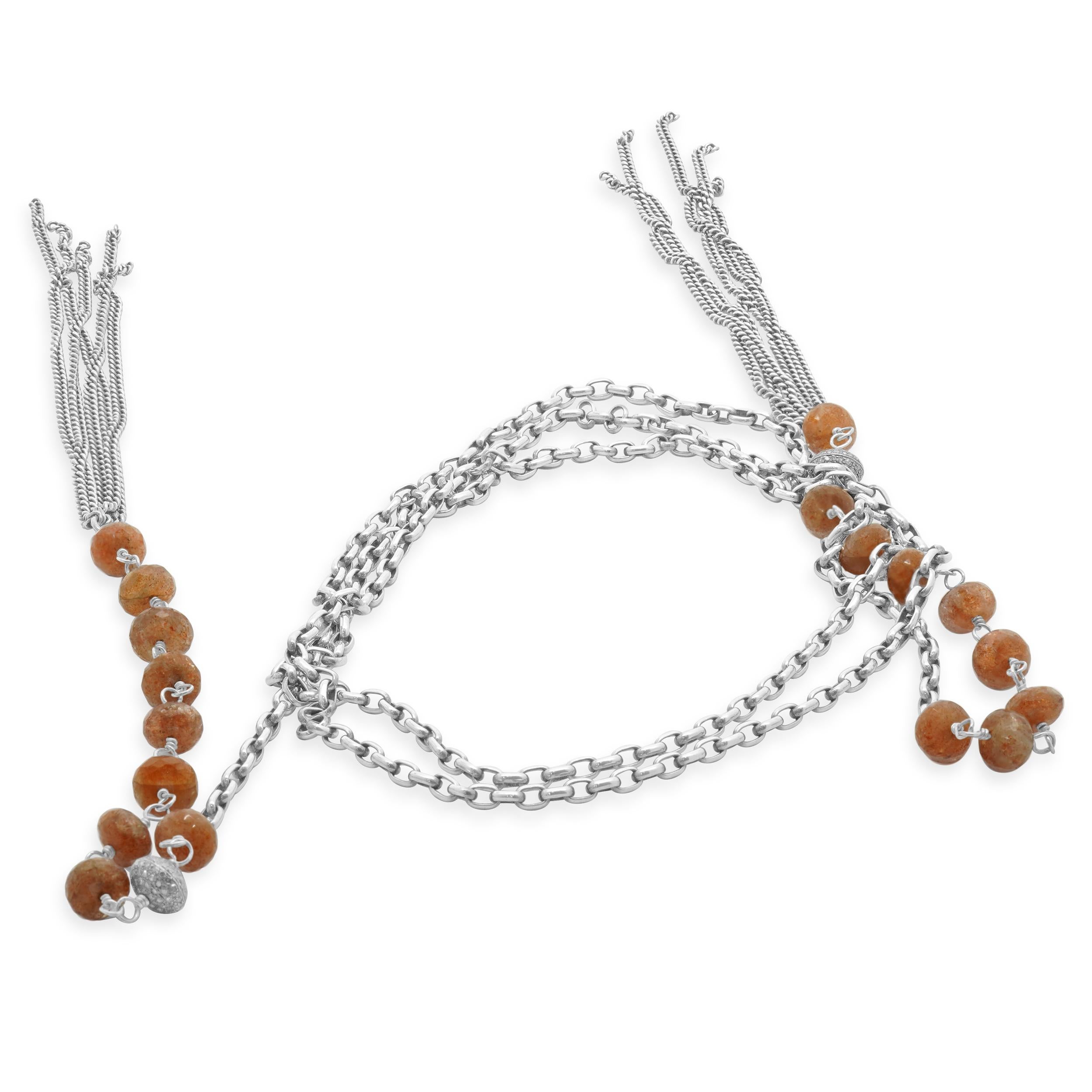 Designer: custom
Material: sterling silver
Diamond: 236 round cut = 0.95cttw
Dimensions: necklace measures approximately 56-inches in length
Weight: 49.00 grams
650-583