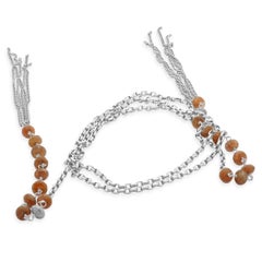 Sterling Silver Strawberry Quartz and Pave Diamond Rondell Necklace