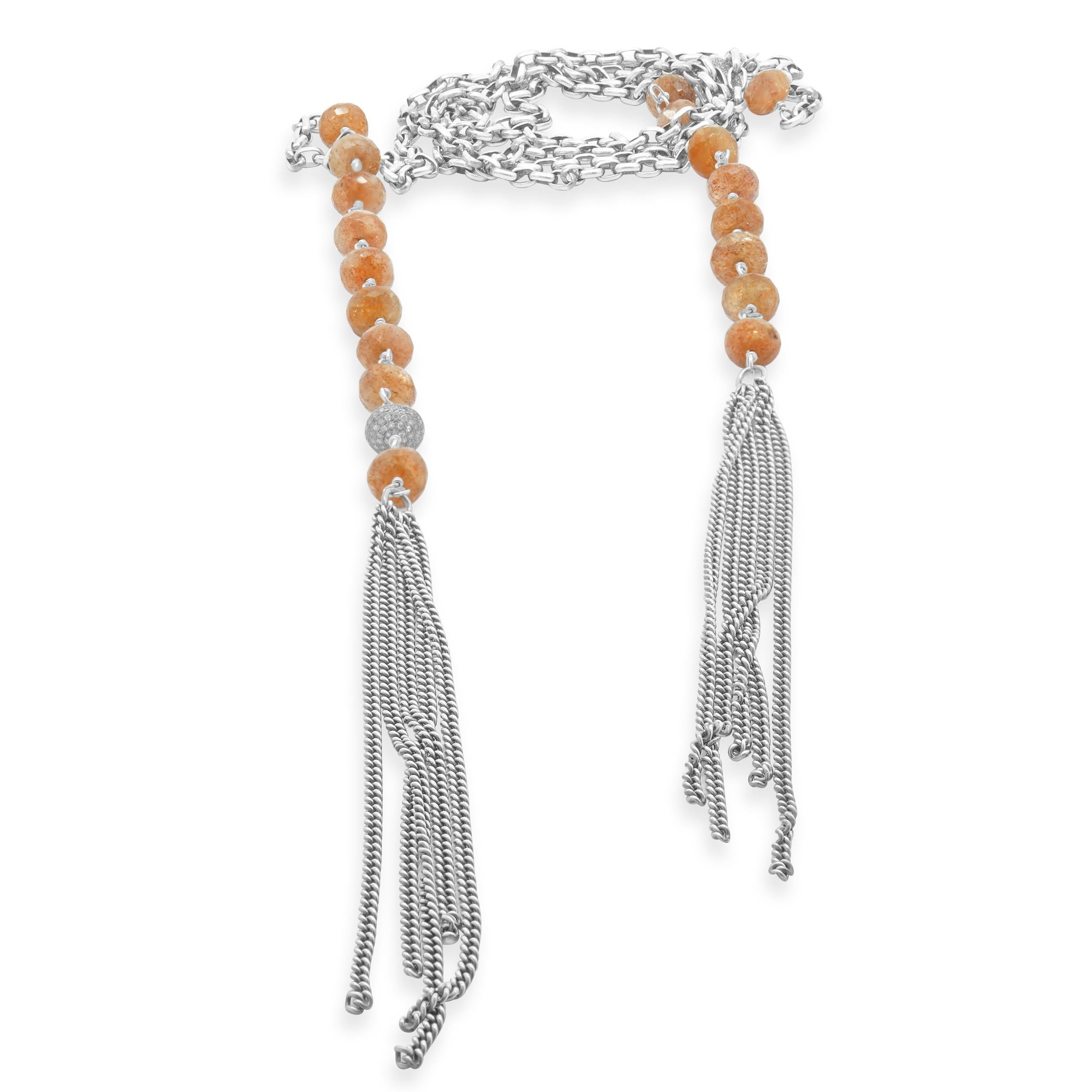 Sterling Silver Strawberry Quartz and Pave Diamond Rondell Necklace In Good Condition For Sale In Scottsdale, AZ