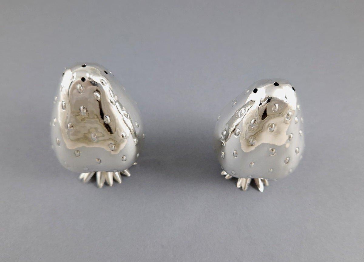 Italian Sterling Silver Strawberry Salt And Pepper Shakers For Sale