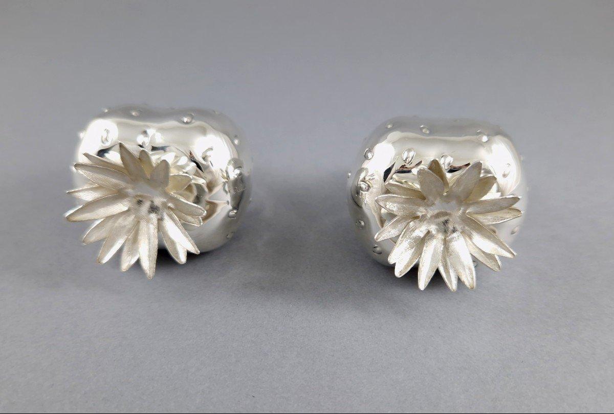 Sterling Silver Strawberry Salt And Pepper Shakers For Sale 2