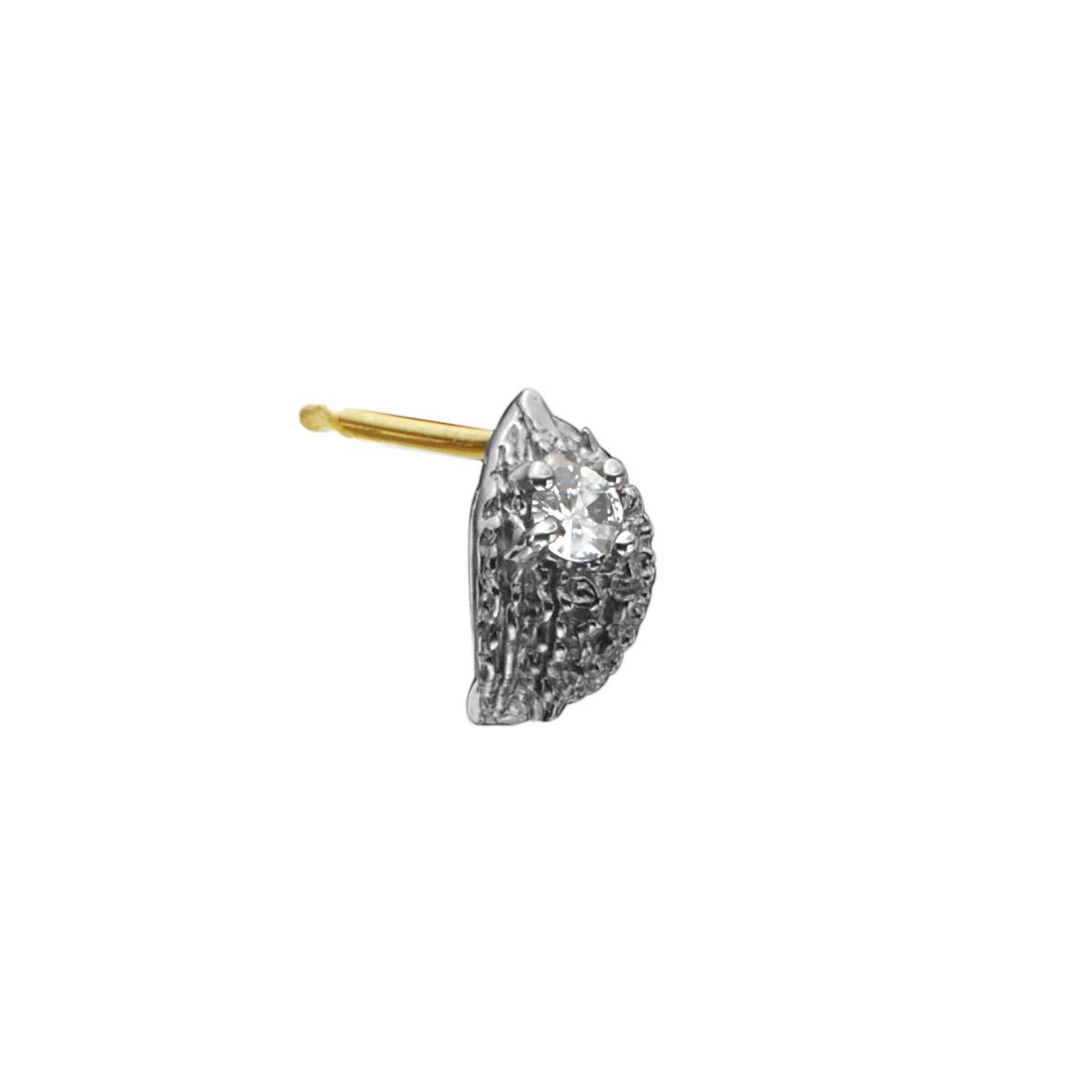 Women's or Men's Sterling Silver Stud Earring with White Sapphire with 14 Karat Gold Post For Sale