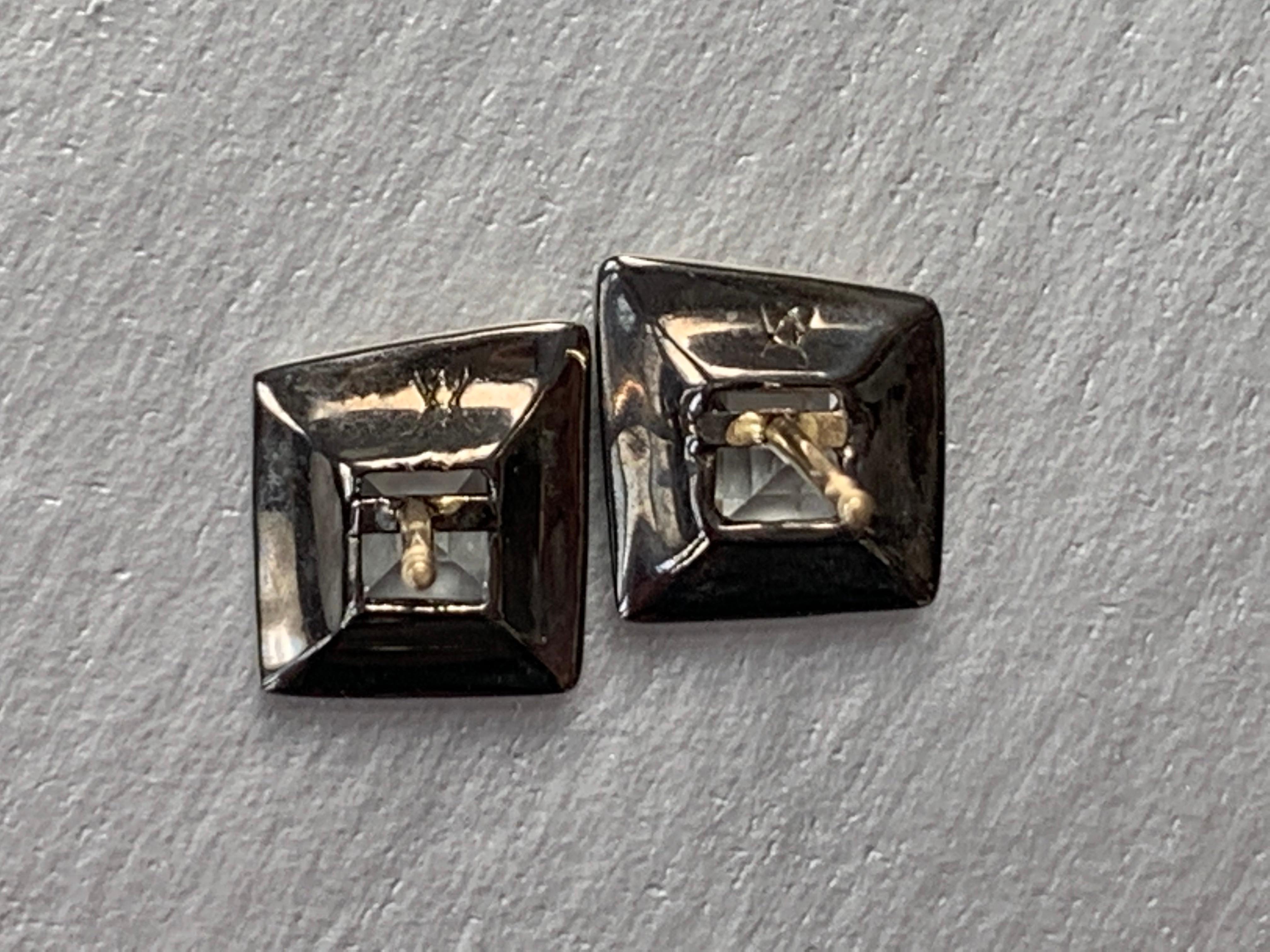 Ohrstecker aus Sterlingsilber mit weißem Topas im Quadratschliff und Diamant-Akzenten für Damen oder Herren im Angebot