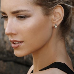 Sterling Silver Stud Earrings w/ Labradorite Marquise Cabochon w/ 14kt gold post