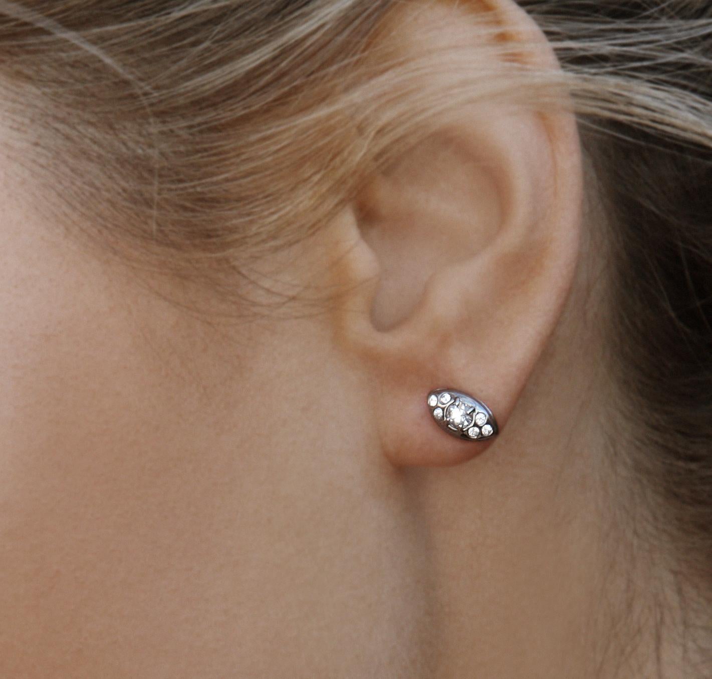 Women's Sterling Silver Stud Earrings with White Sapphire For Sale