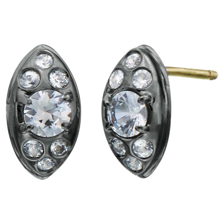 Sterling Silver Stud Earrings with White Sapphire For Sale