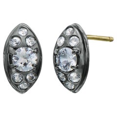 Sterling Silver Stud Earrings with White Sapphire