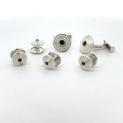 Sterling Silver Stud Set Cufflinks and Studs 0.98CTW Black Diamonds