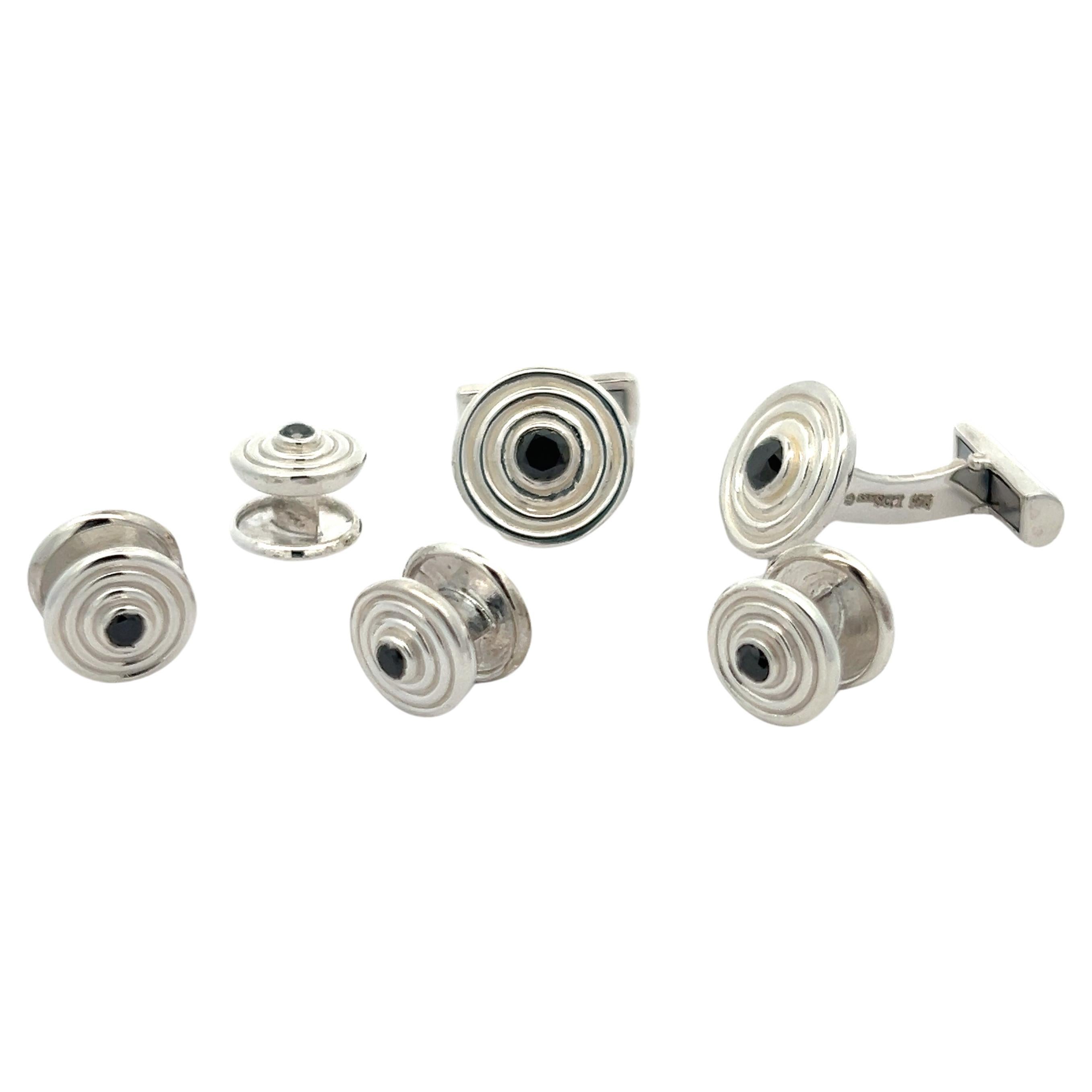 Sterling Silver Stud Set Cufflinks and Studs 0.98CTW Black Diamonds