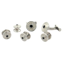 Boutons de manchette et clous en argent sterling sertis de diamants noirs 0,98 carat