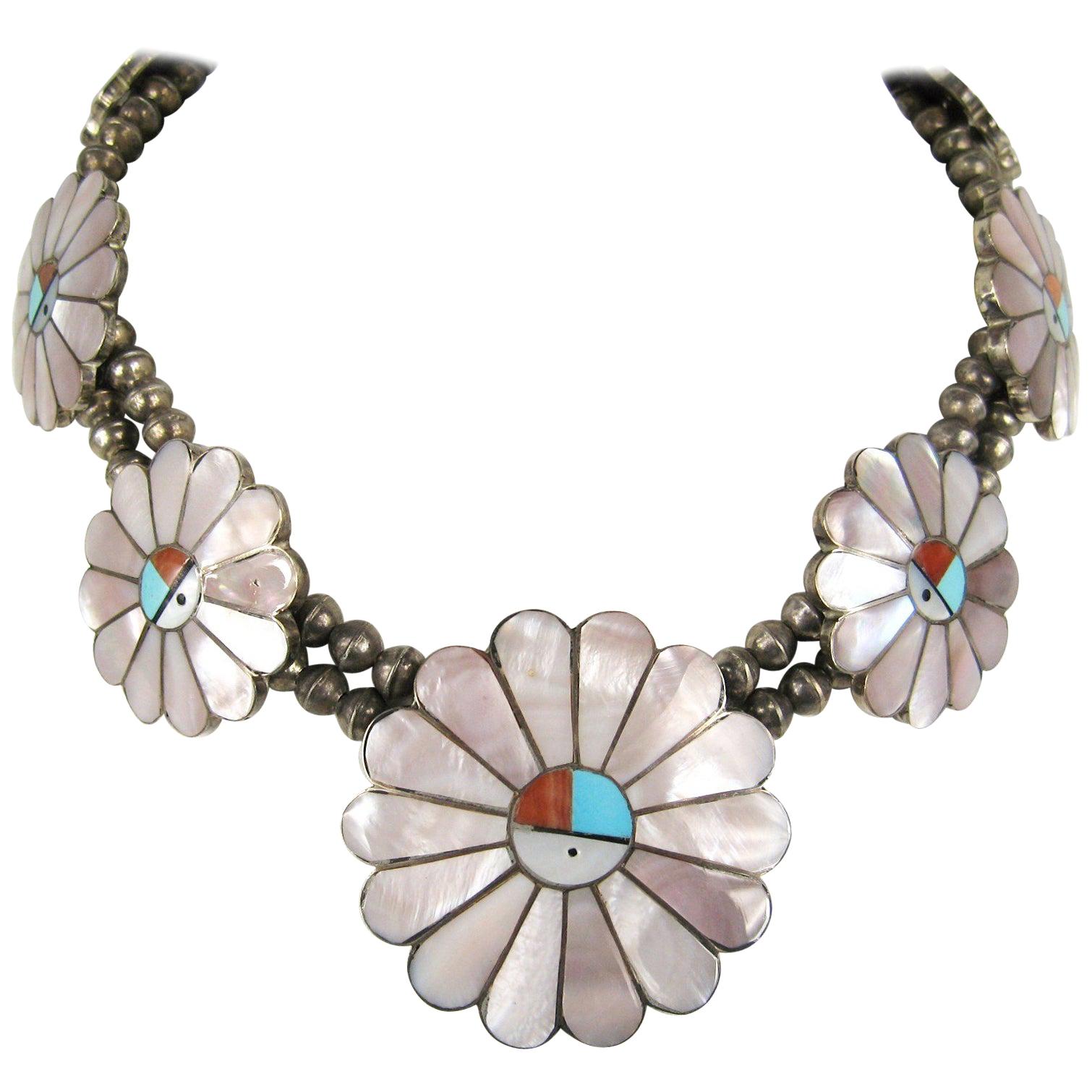 Sterling silver Sun Face Squash Necklace Hopi Native American