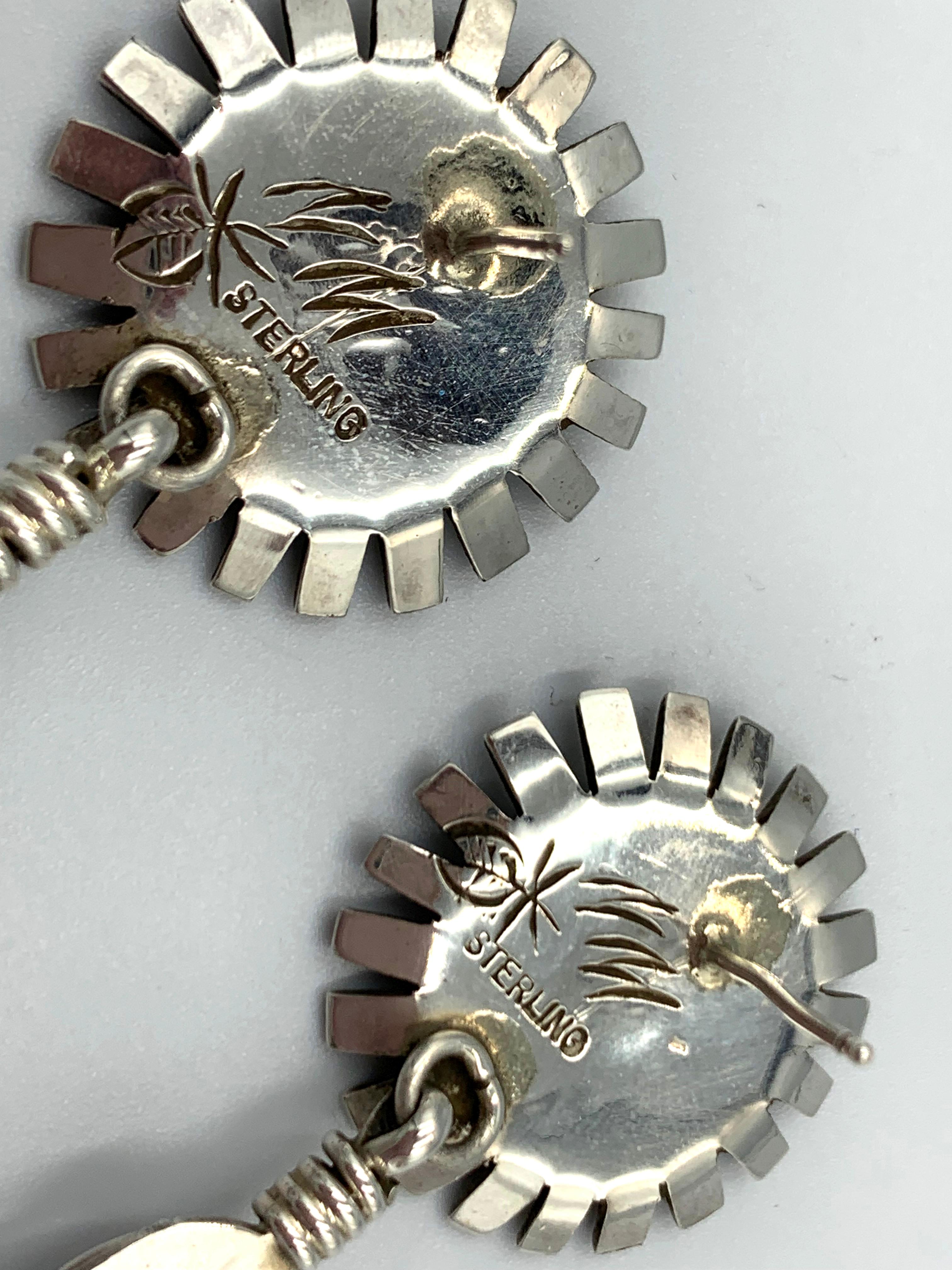 Sterling Silver Sunface and Feather Earrings by Navajo Silversmith Nelson Morgan In New Condition For Sale In Scottsdale, AZ