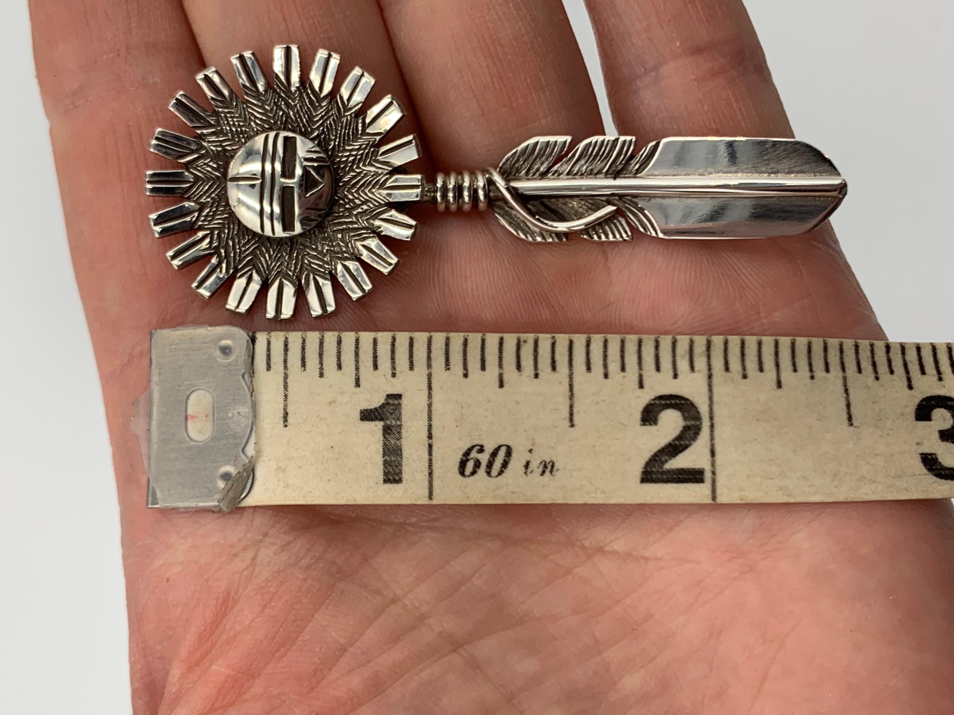 Women's or Men's Sterling Silver Sunface and Feather Earrings by Navajo Silversmith Nelson Morgan For Sale