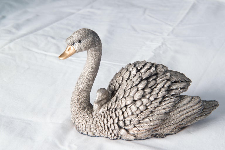 Hand-Crafted Silver Swan Handmade in England, Buccellati style For Sale