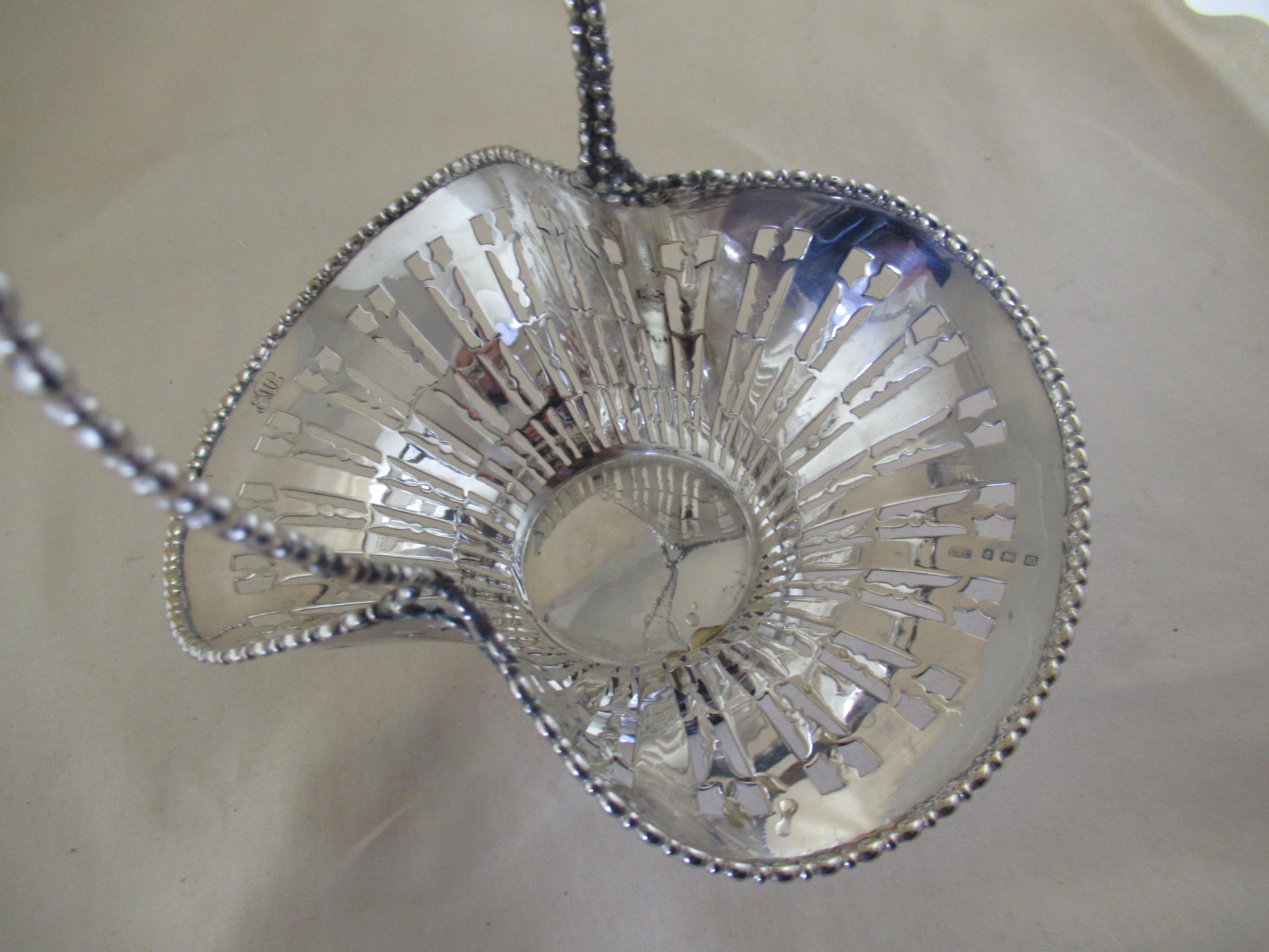 English Sterling Silver SWEETMEAT BASKET with OVERHANDLE Hallmarked:-BIRMINGHAM 1911 For Sale