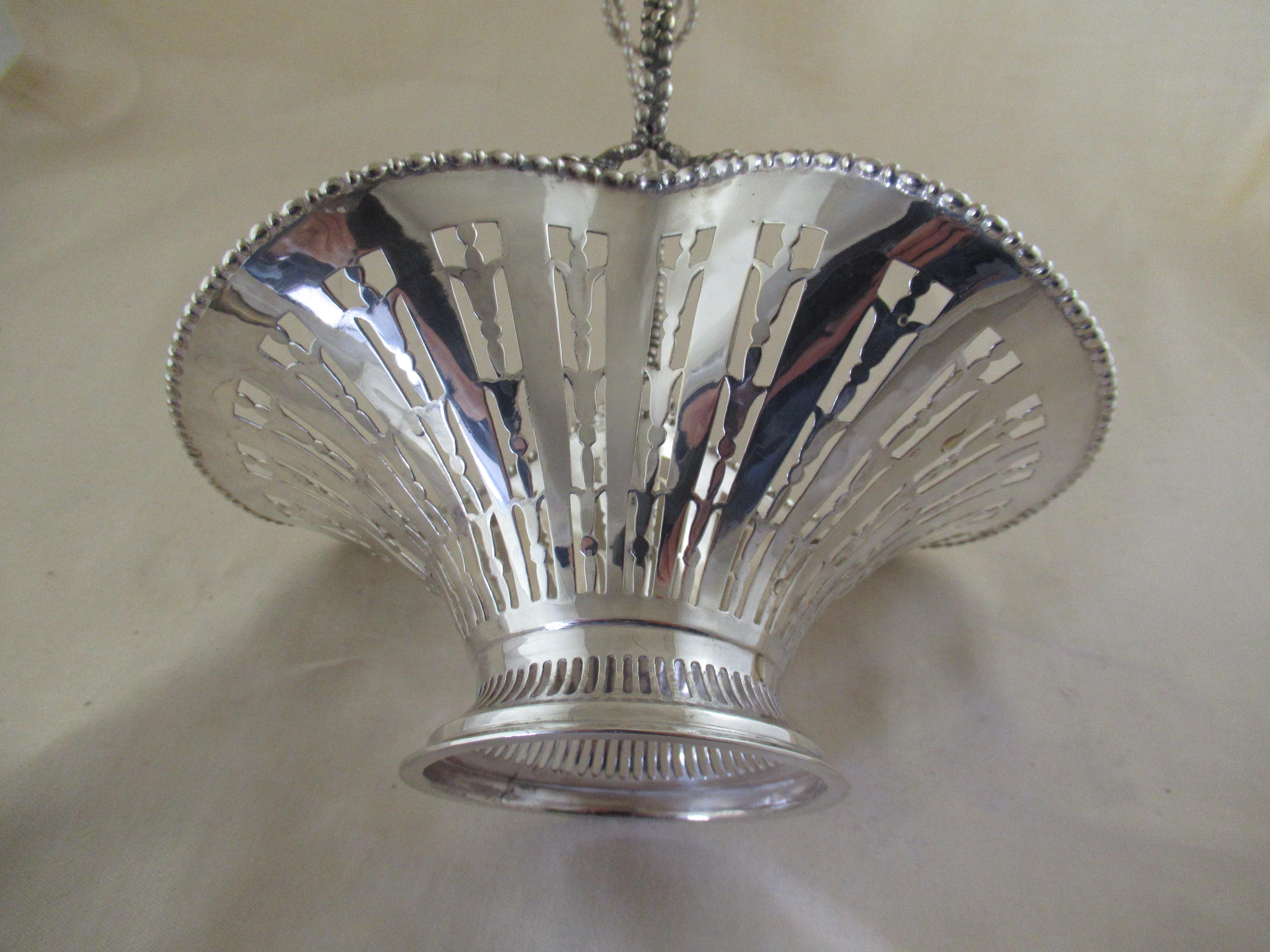 Hand-Crafted Sterling Silver SWEETMEAT BASKET with OVERHANDLE Hallmarked:-BIRMINGHAM 1911 For Sale
