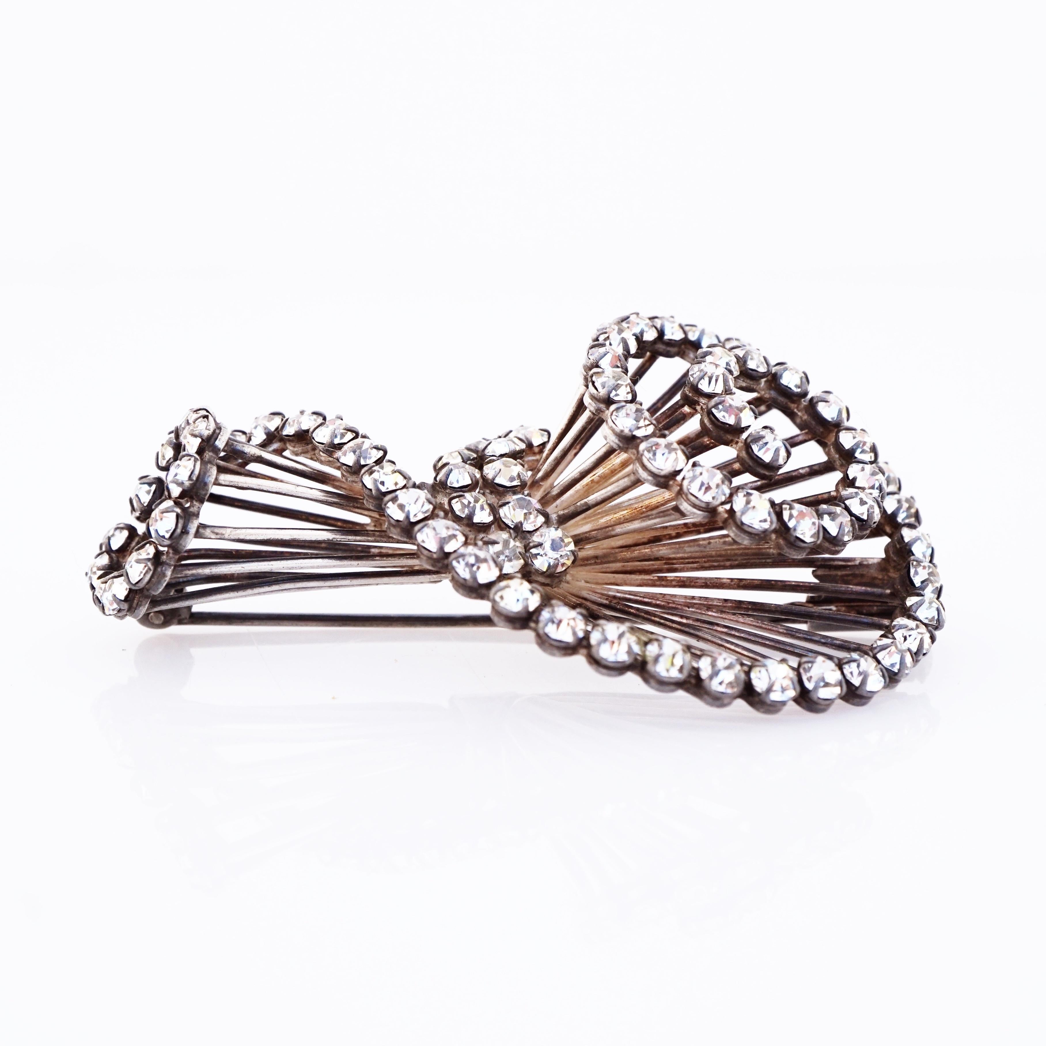 Modern Sterling Silver Swirled Wire Bunch Brooch With Crystals, 1940s