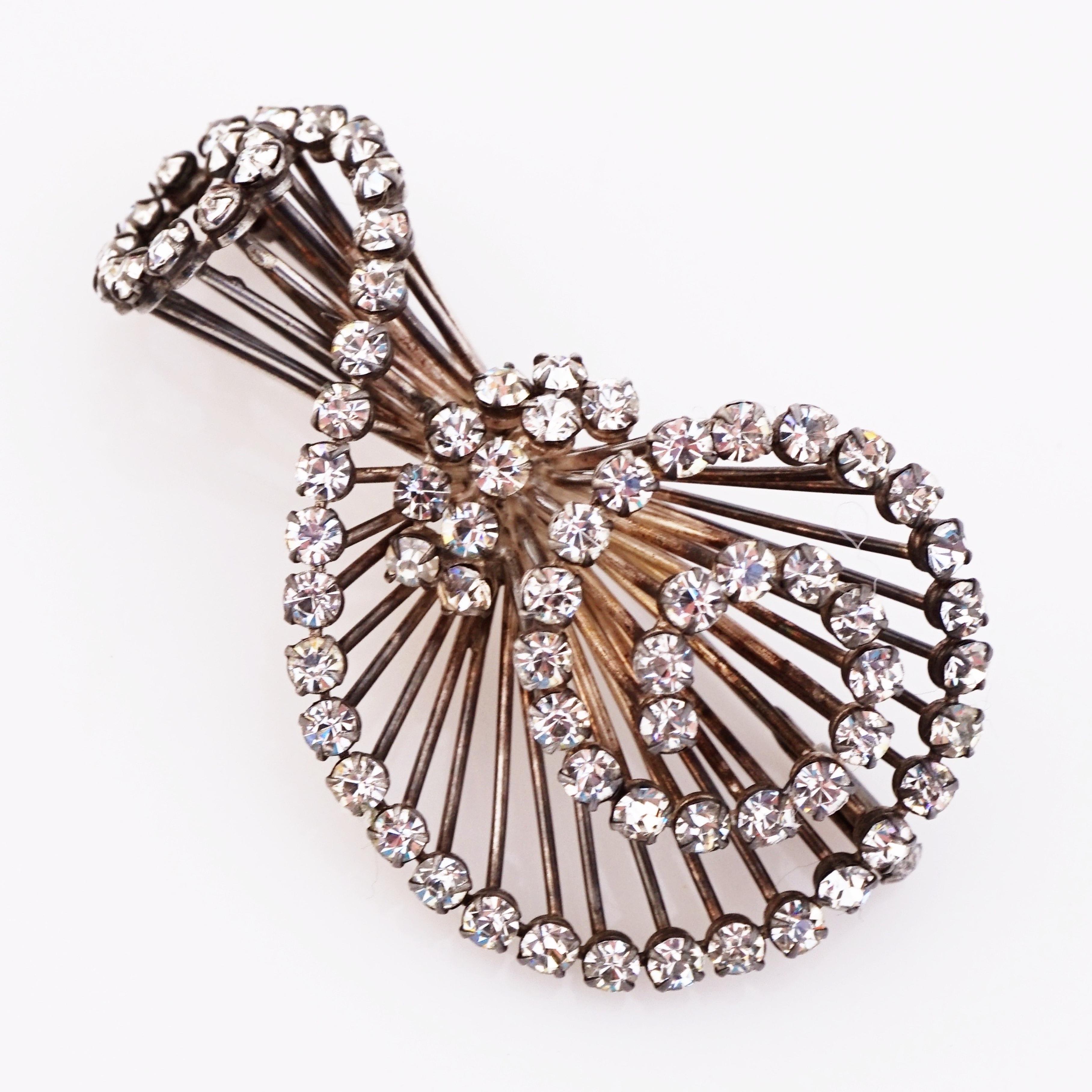 Women's Sterling Silver Swirled Wire Bunch Brooch With Crystals, 1940s