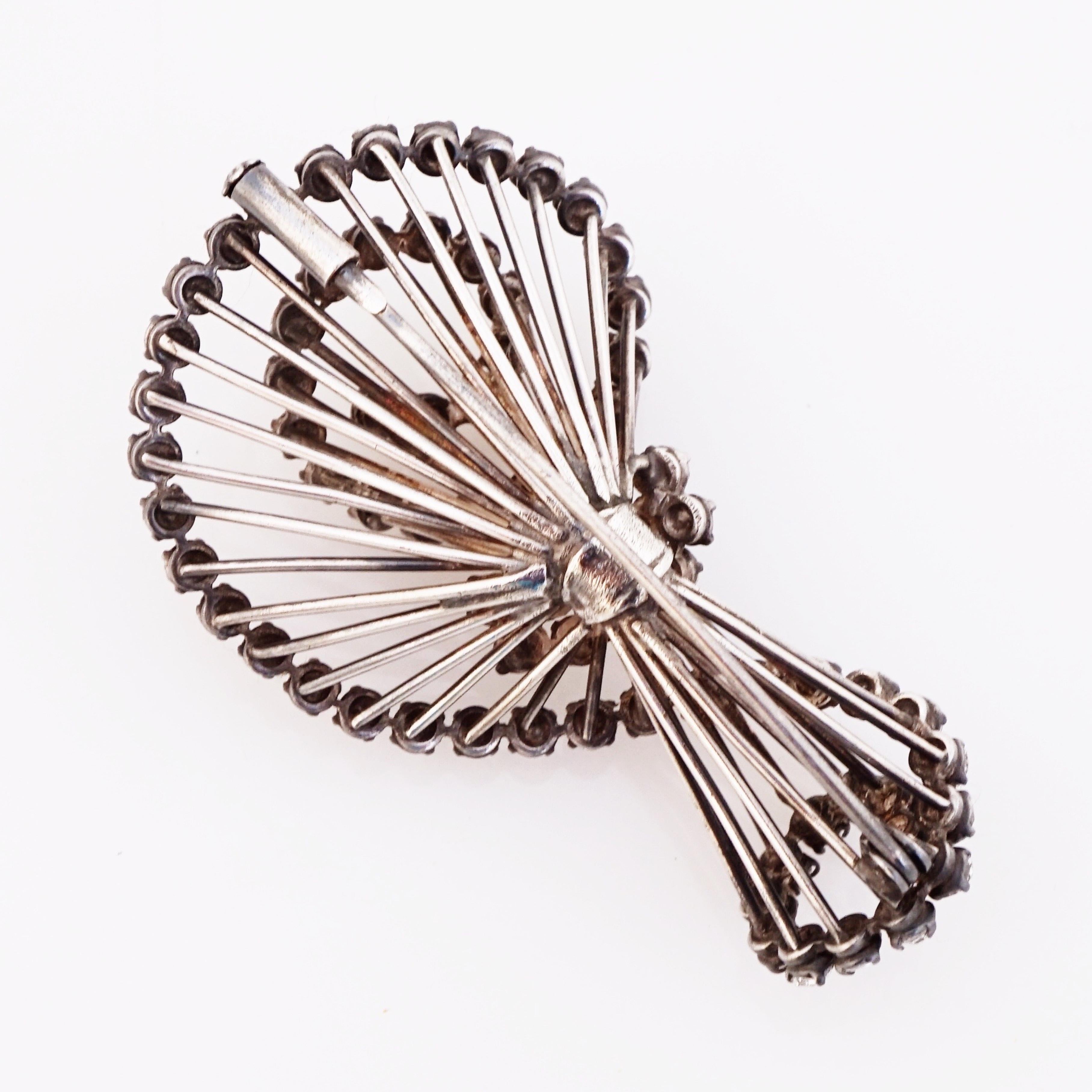 Sterling Silver Swirled Wire Bunch Brooch With Crystals, 1940s 1