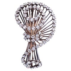 Sterling Silver Swirled Wire Bunch Brooch With Crystals, 1940s