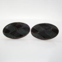Sterling Silver Swivel Bar Black and Gray Enamel Cufflinks