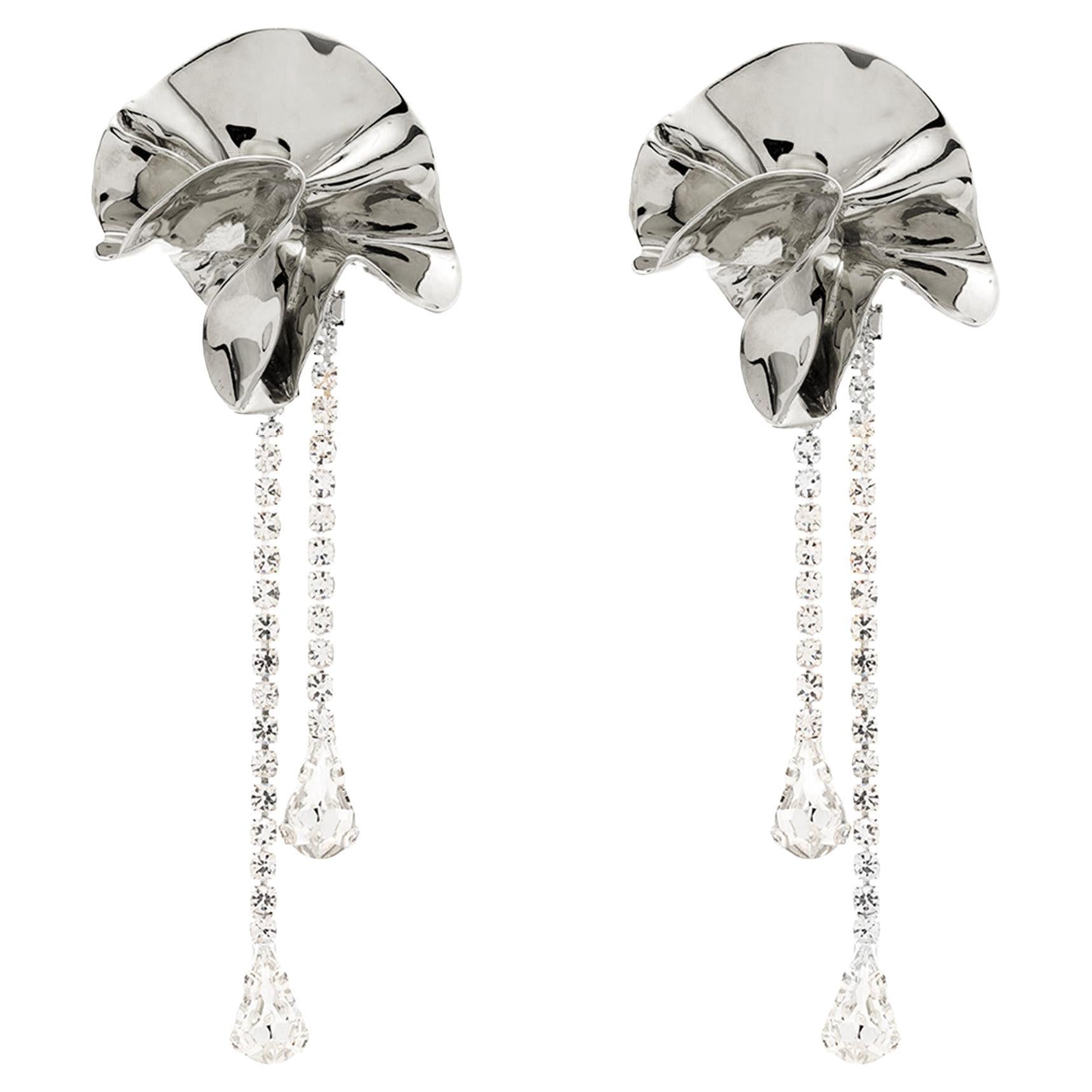 Sterling Silver Sylvia Crystal Drop Sculpted Statement Earrings For Sale