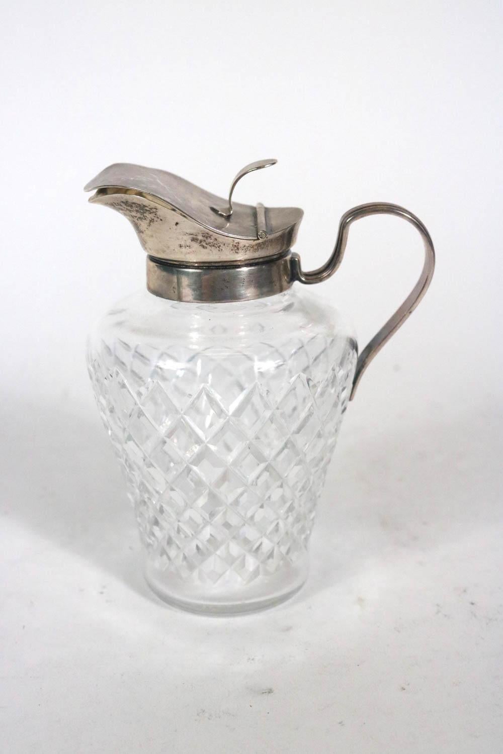 Sterling Silver Syrup Jug with Crystal Body In Good Condition For Sale In New York, NY