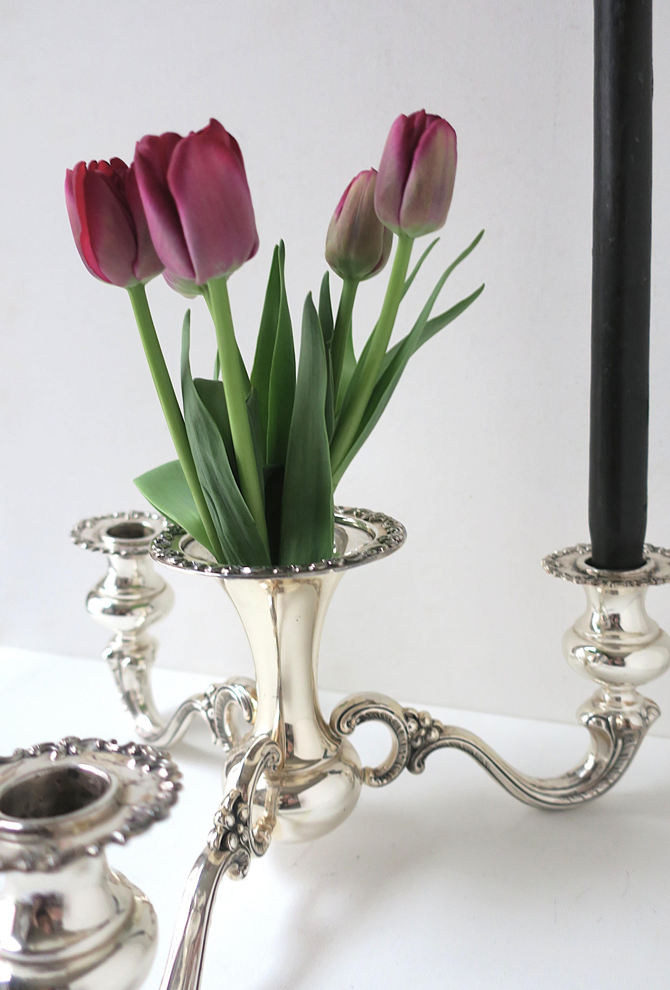Sterling Silver Table Candelabra Centerpiece with Vase For Sale 6
