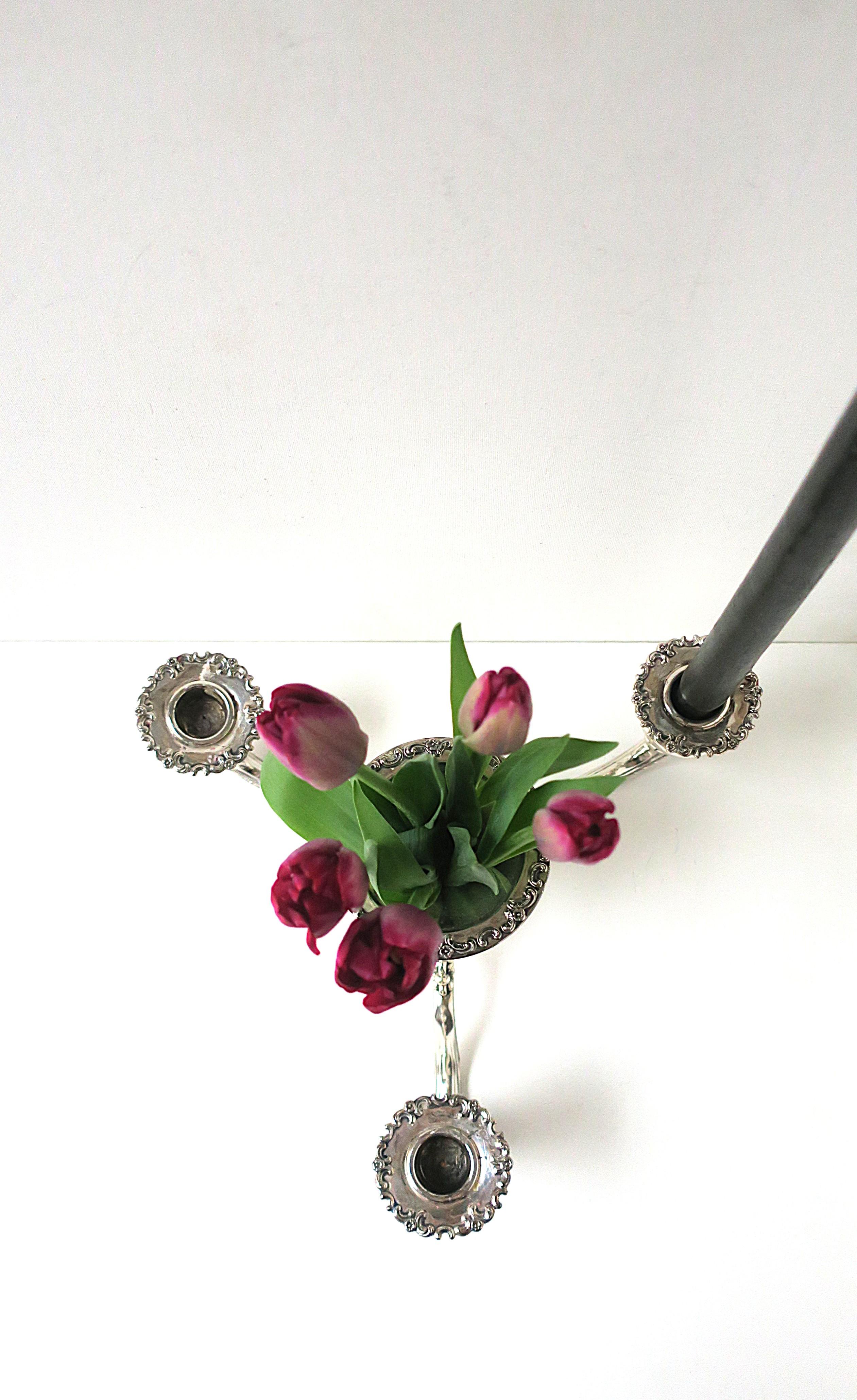 Sterling Silver Table Candelabra Centerpiece with Vase For Sale 11