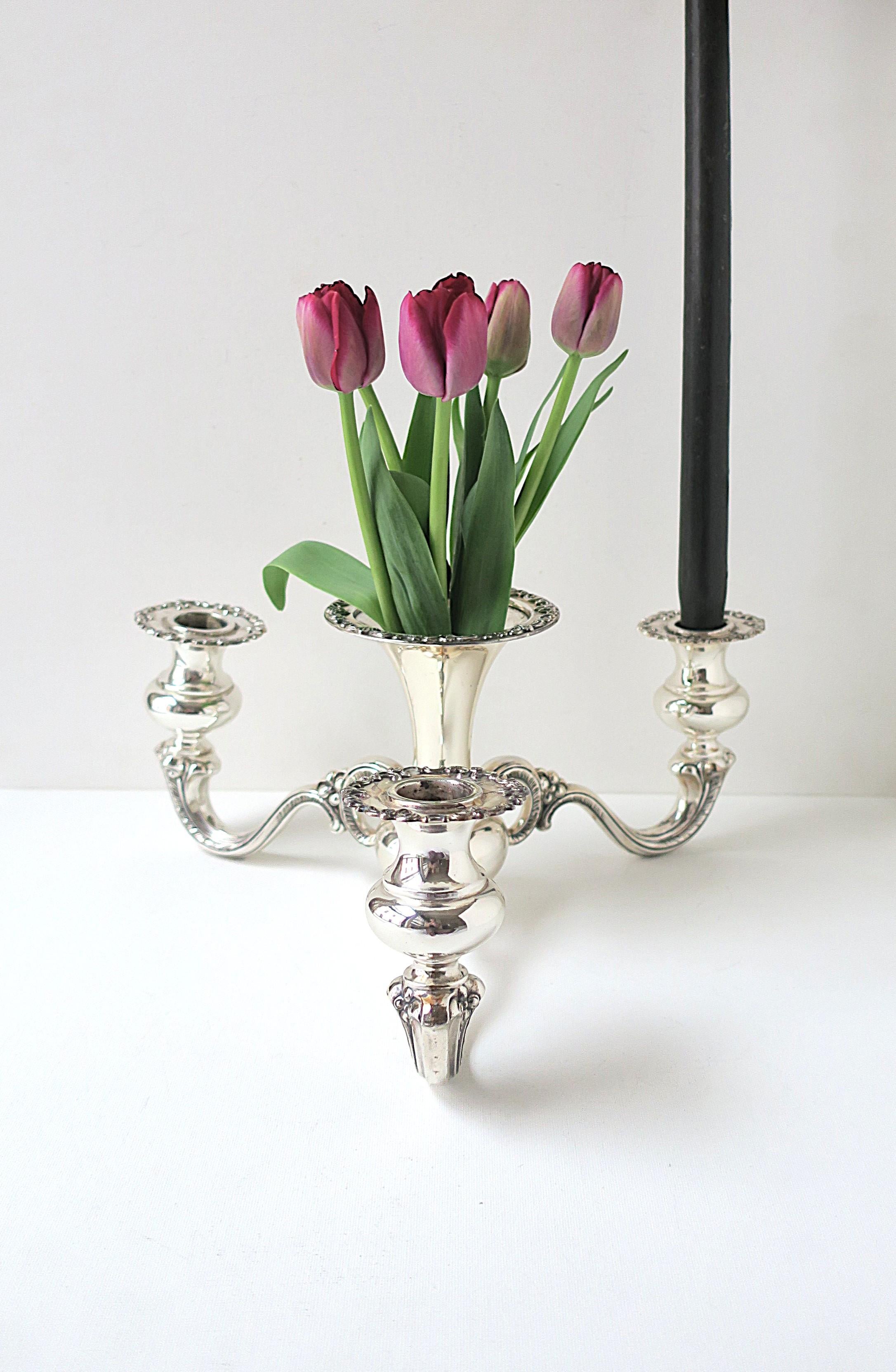 Sterling Silver Table Candelabra Centerpiece with Vase For Sale 1