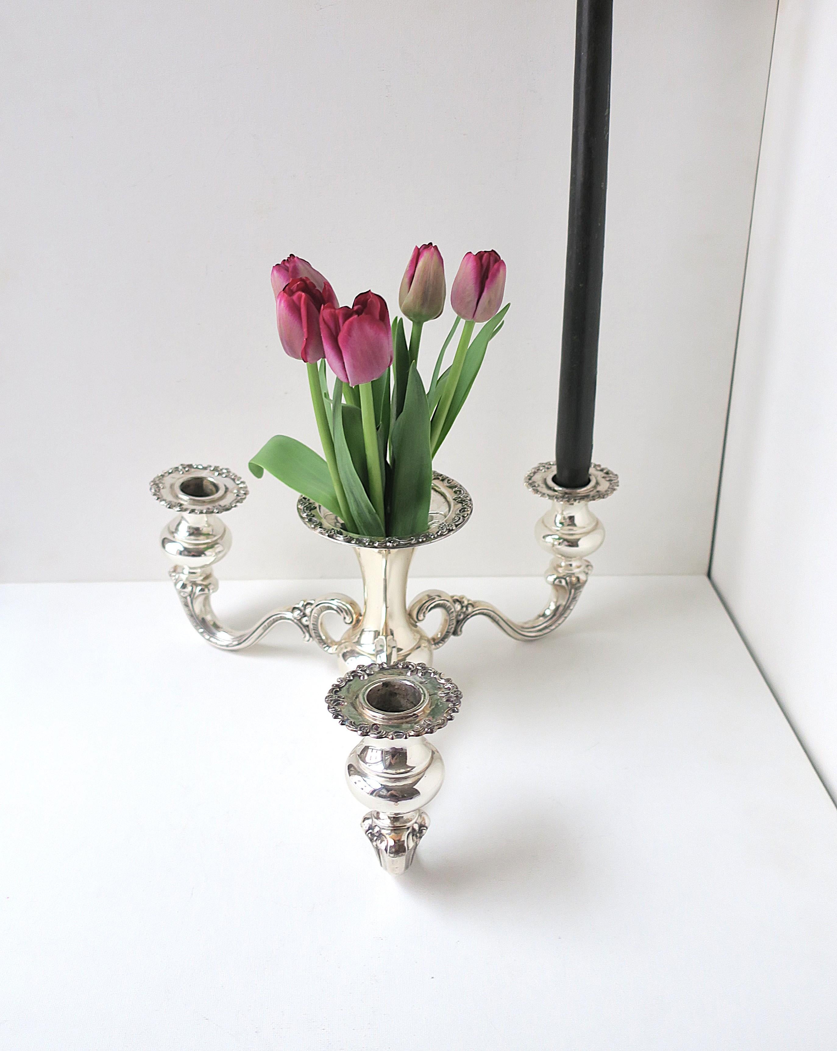 Sterling Silver Table Candelabra Centerpiece with Vase For Sale 2