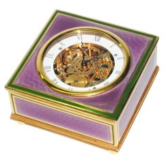 Sterling Silver Table Clock Shaped Square Box Fire Enameled Guilloché Salimbeni