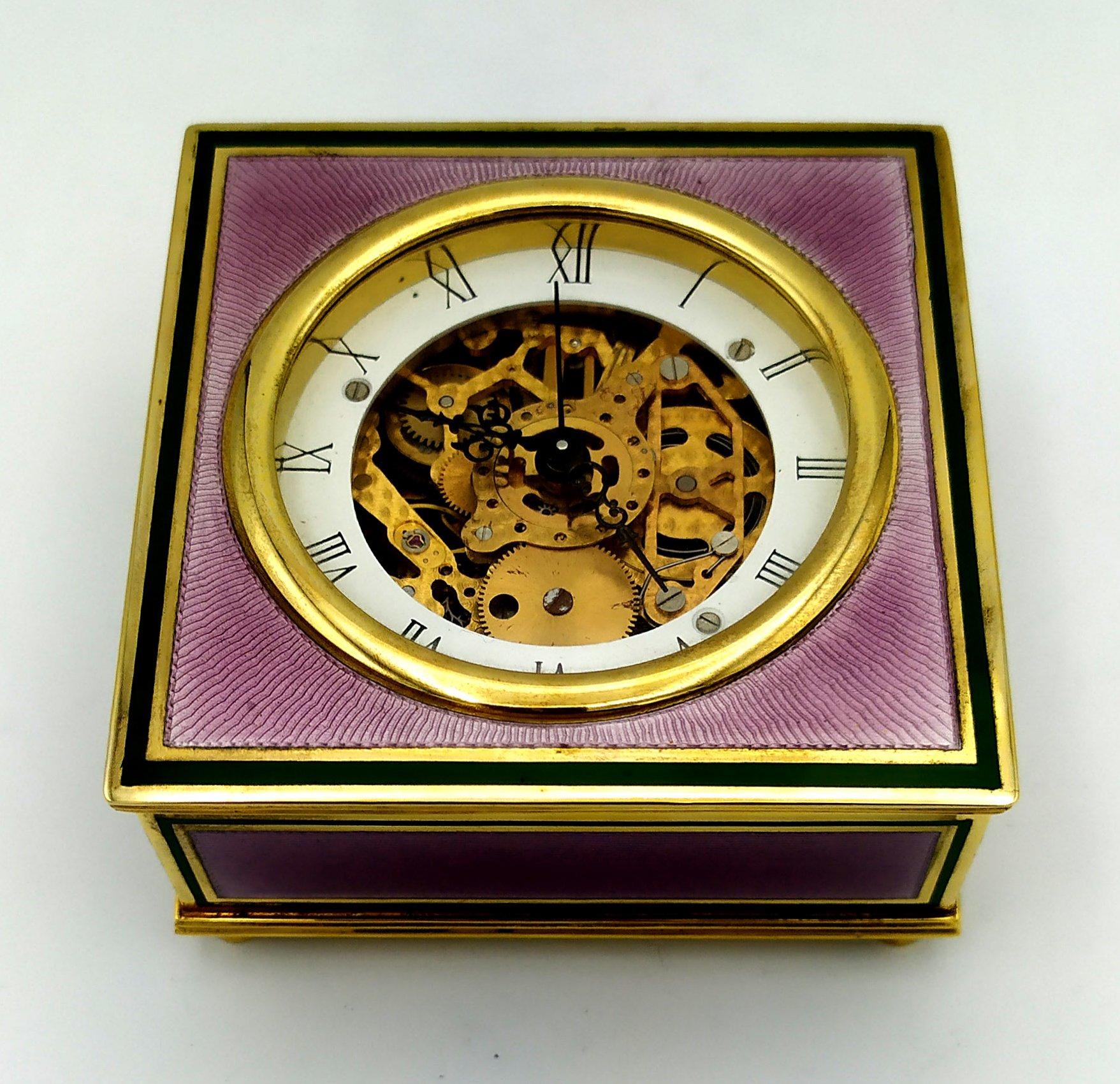 Sterling Silver Table Clock Square Box Fire Enameled Guilloché Salimbeni For Sale 10