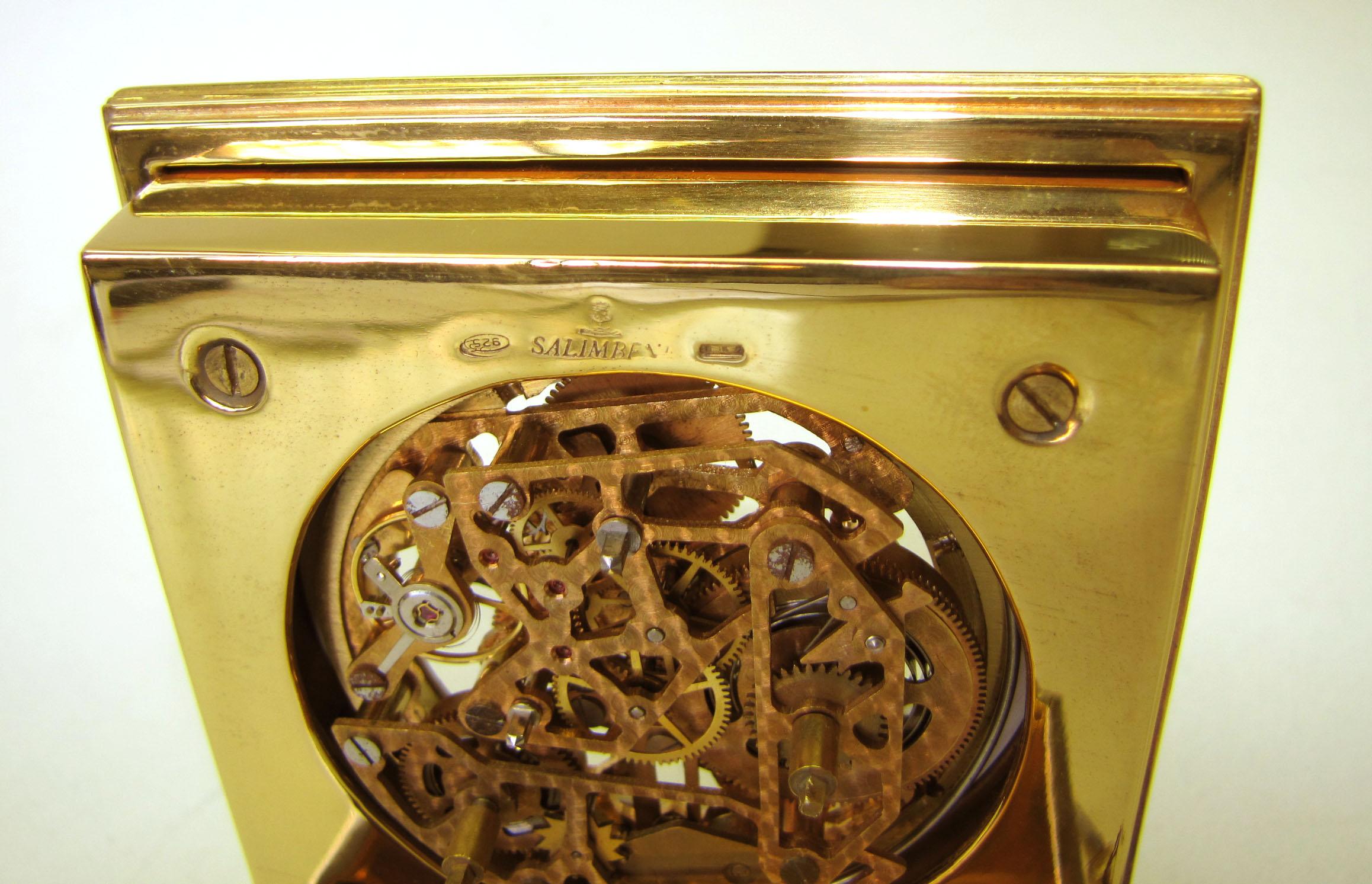 Sterling Silver Table Clock Square Box Fire Enameled Guilloché Salimbeni For Sale 12
