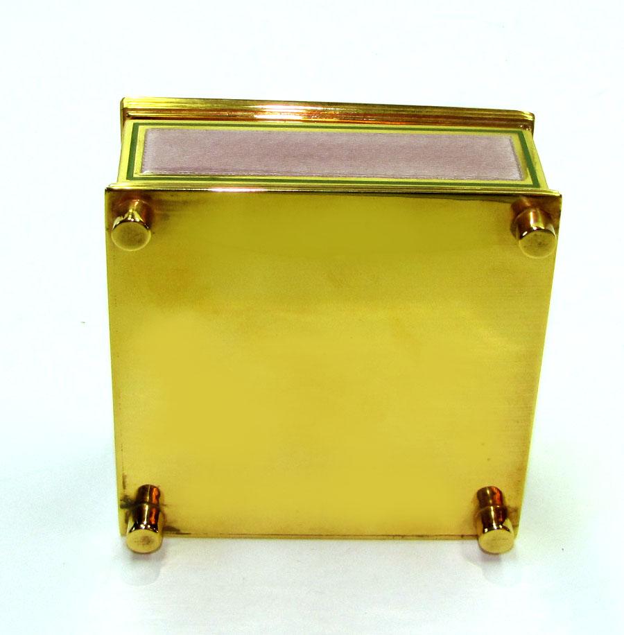 Queen Anne Sterling Silver Table Clock Square Box Fire Enameled Guilloché Salimbeni For Sale
