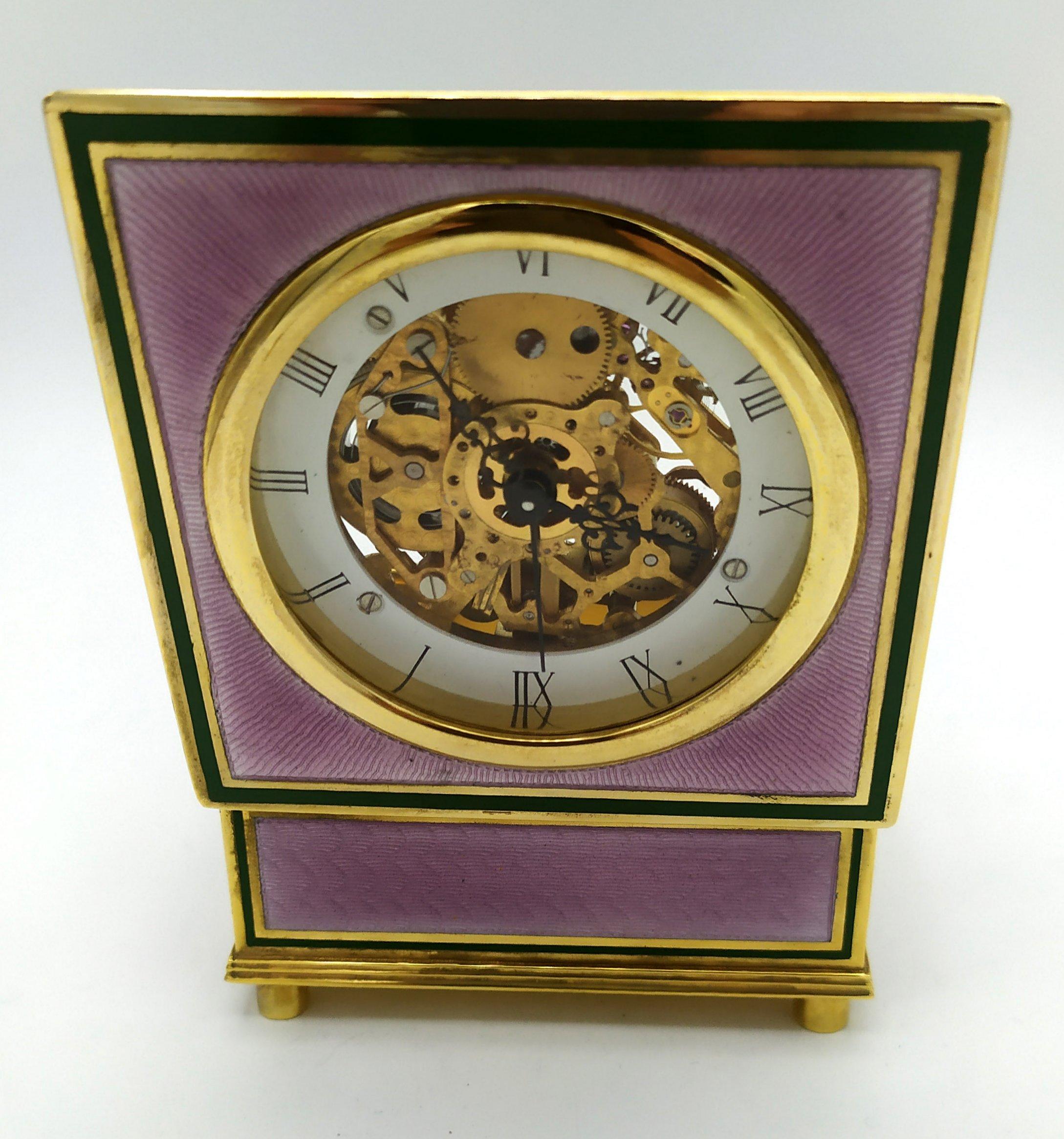 Sterling Silver Table Clock Square Box Fire Enameled Guilloché Salimbeni In Excellent Condition For Sale In Firenze, FI